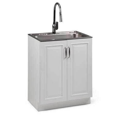 laundry utility sink cabinet stainless steel 2 doors flex-neck faucet|20 x 24 sink.